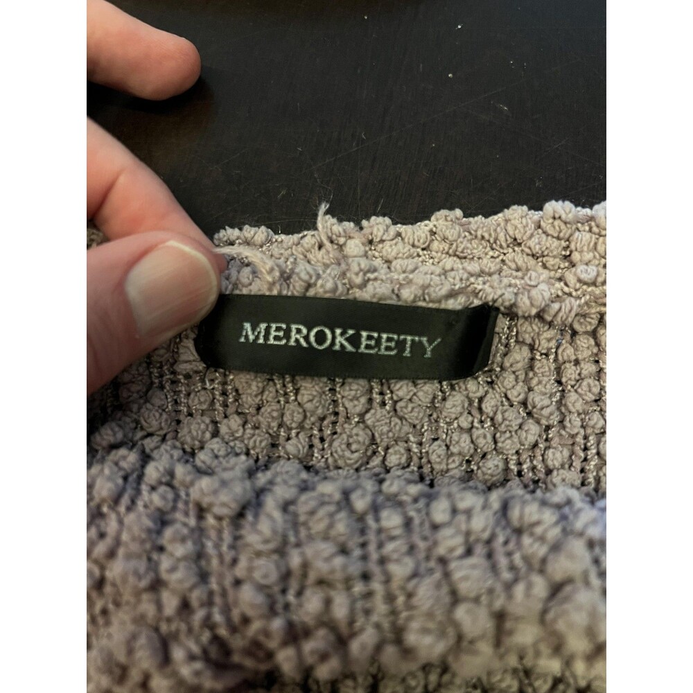 MEROKEETY Sweater Womens Medium Purple Popcorn Knit Open Front Cozy Cardigan - Picture 6 of 9